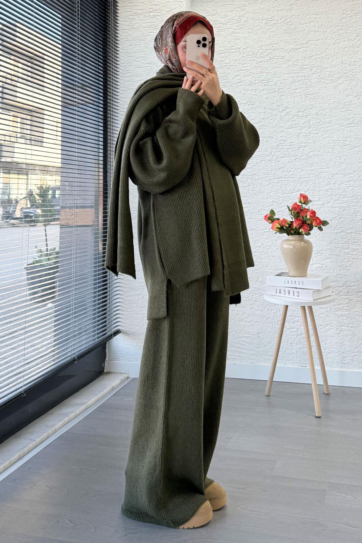 Premium Atkılı Kadın Triko Takım – Haki