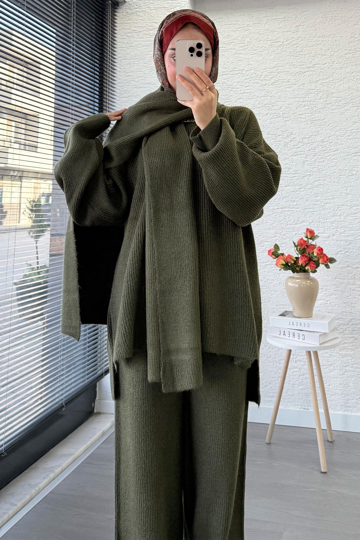 Premium Atkılı Kadın Triko Takım – Haki