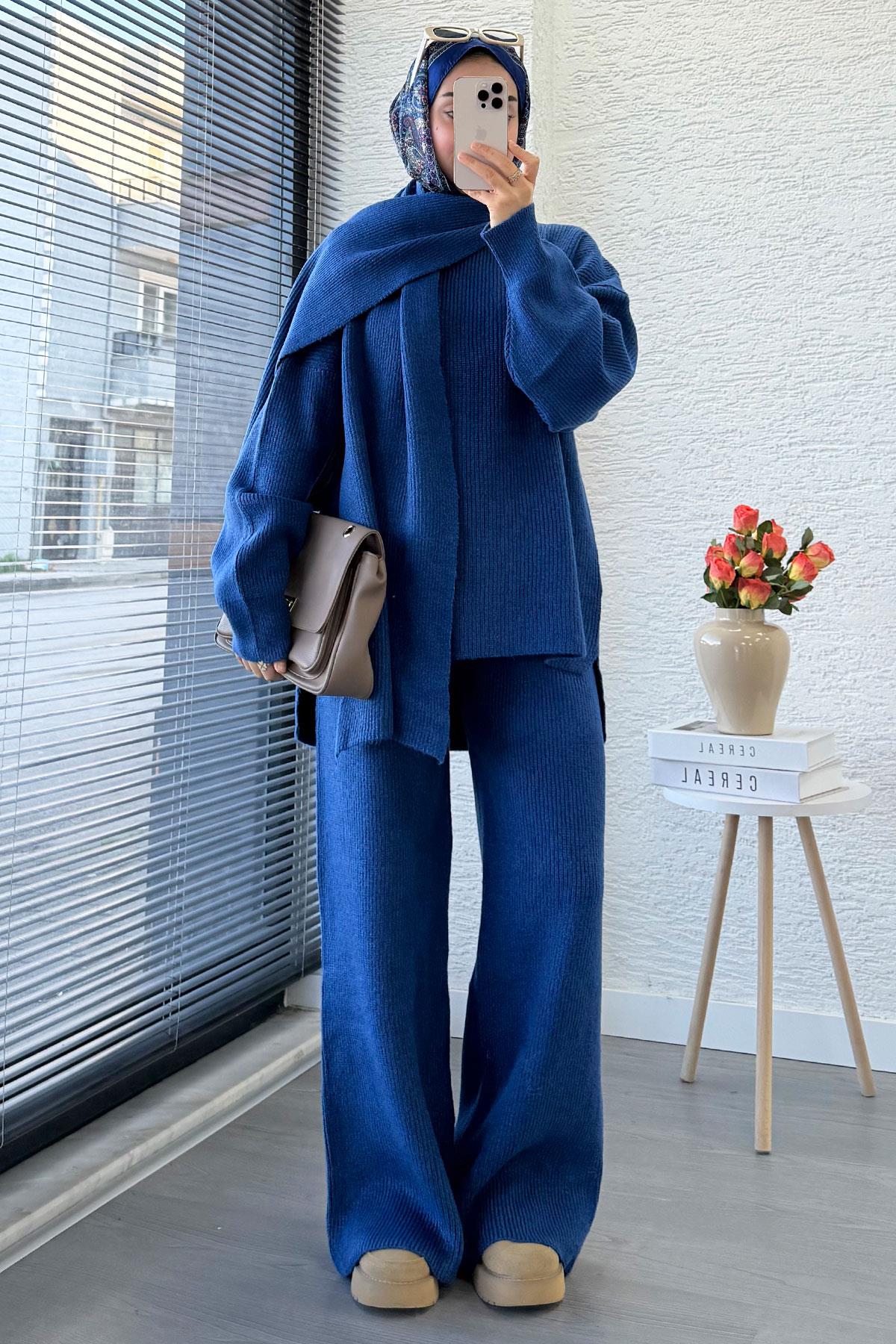 Premium Atkılı Kadın Triko Takım – İndigo