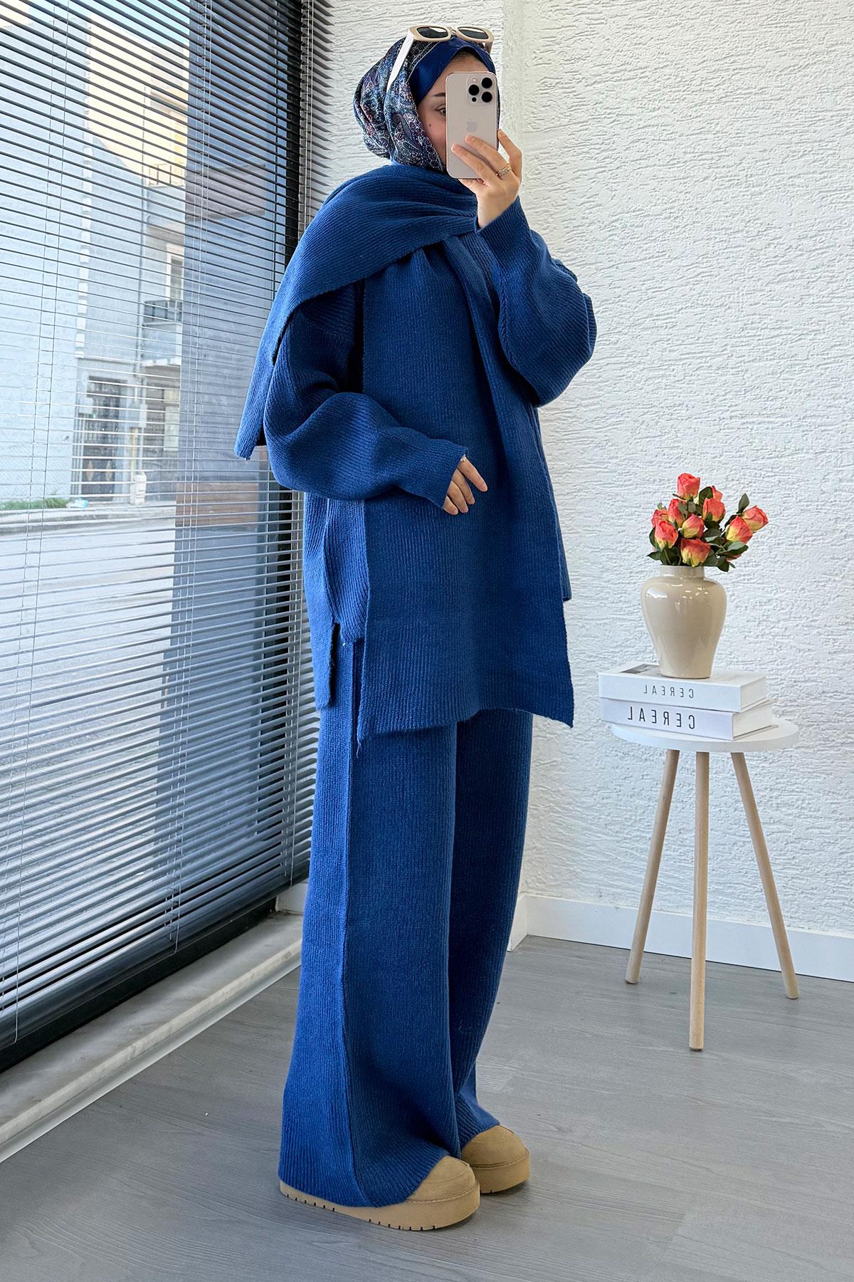 Premium Atkılı Kadın Triko Takım – İndigo