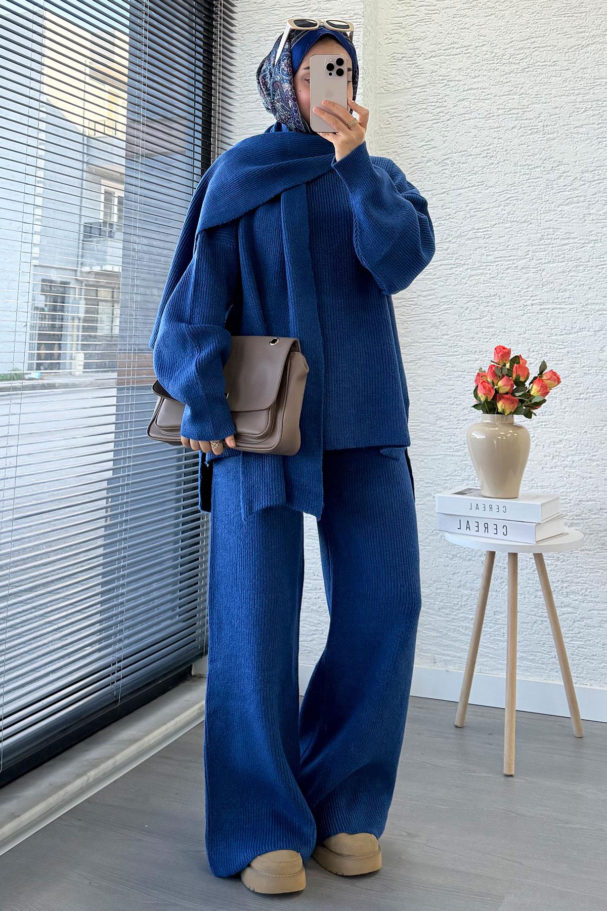 Premium Atkılı Kadın Triko Takım – İndigo