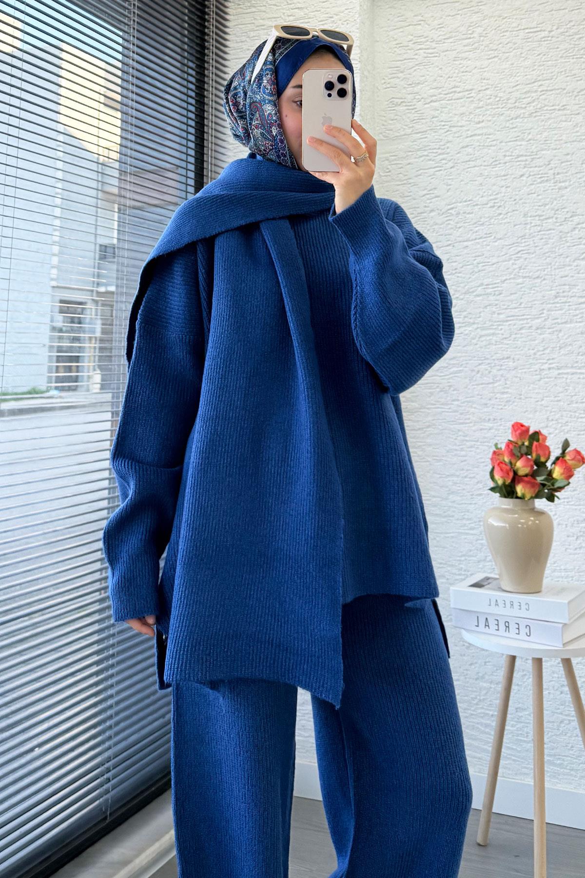 Premium Atkılı Kadın Triko Takım – İndigo