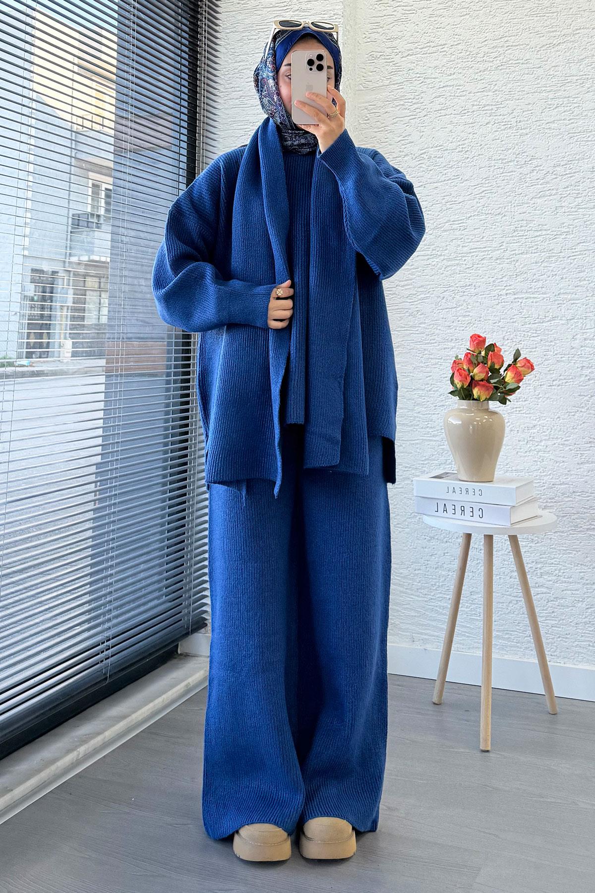 Premium Atkılı Kadın Triko Takım – İndigo