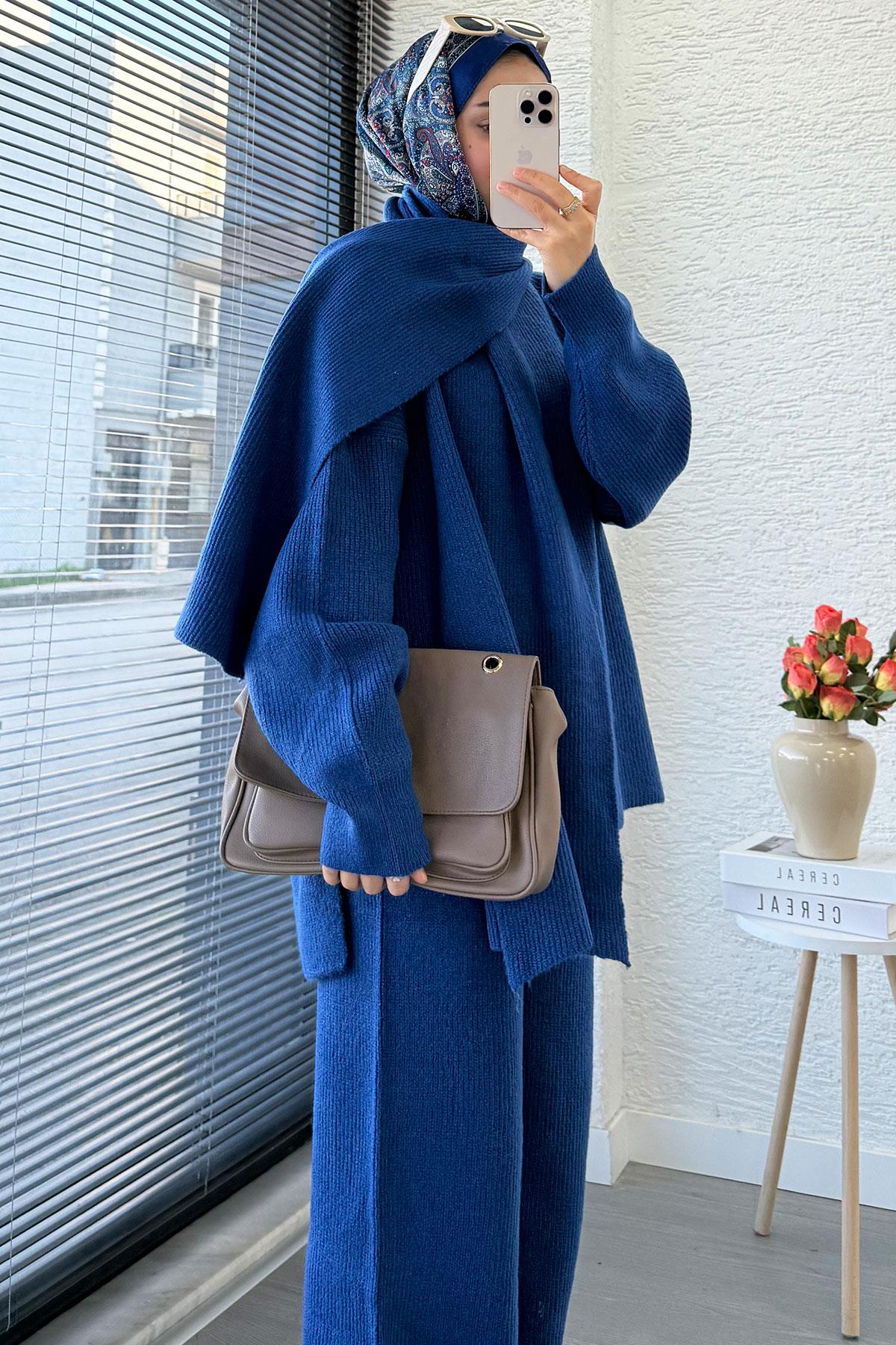 Premium Atkılı Kadın Triko Takım – İndigo