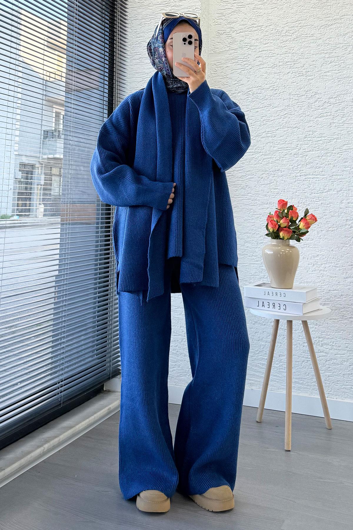 Premium Atkılı Kadın Triko Takım – İndigo