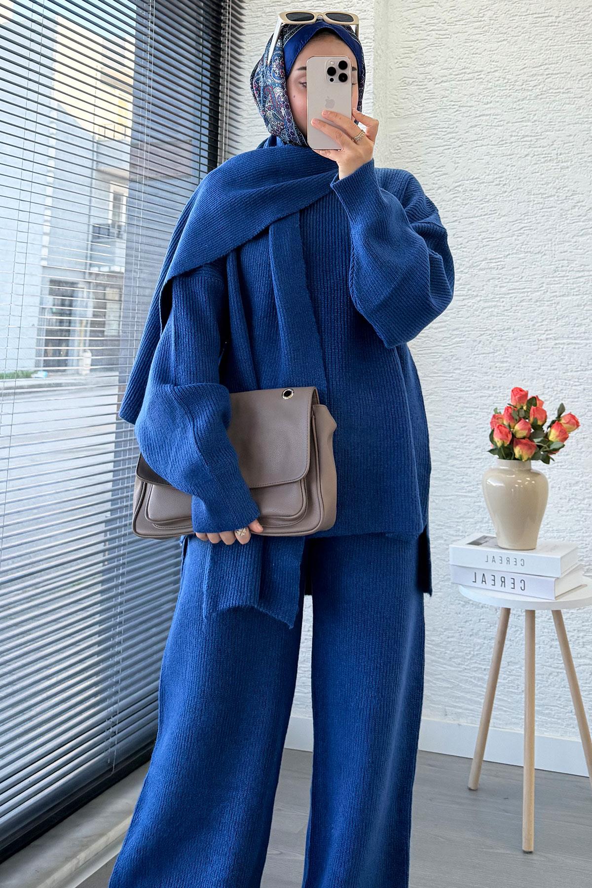 Premium Atkılı Kadın Triko Takım – İndigo