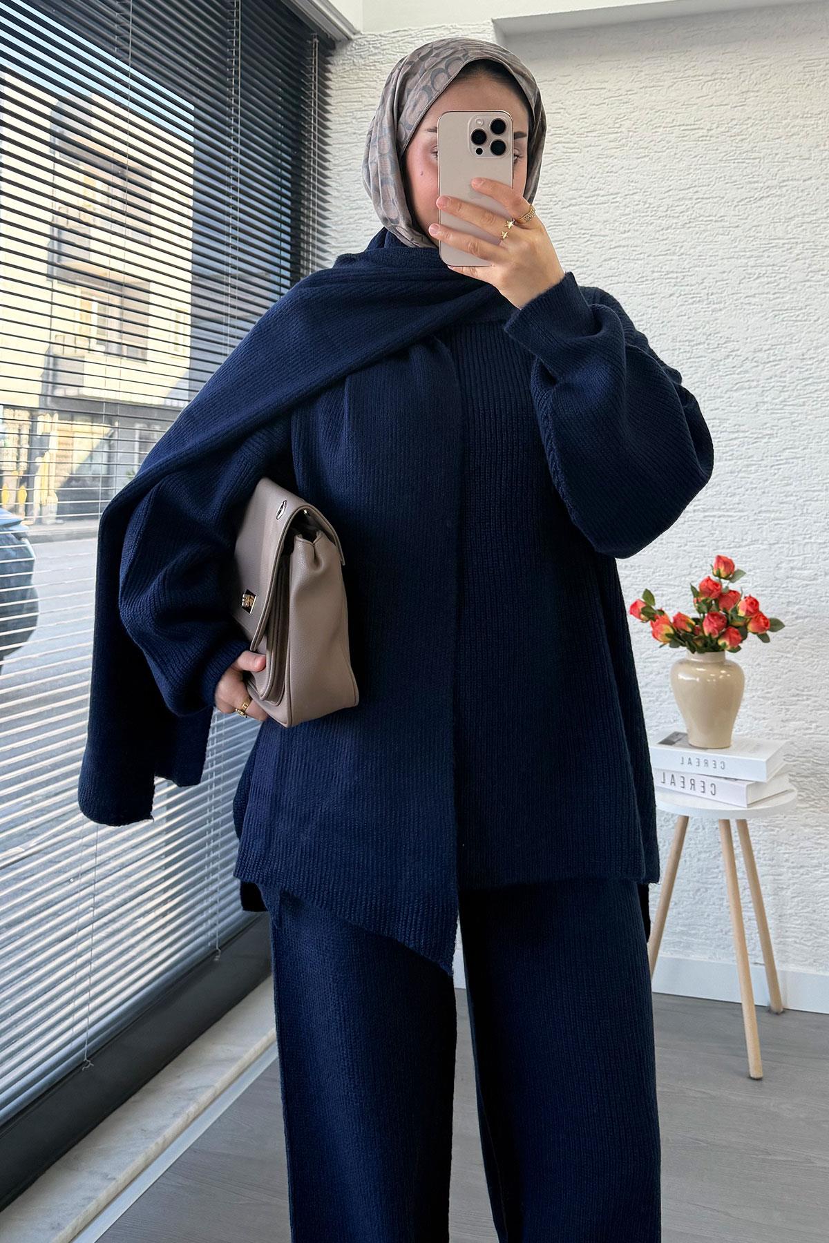 Premium Atkılı Kadın Triko Takım – Lacivert