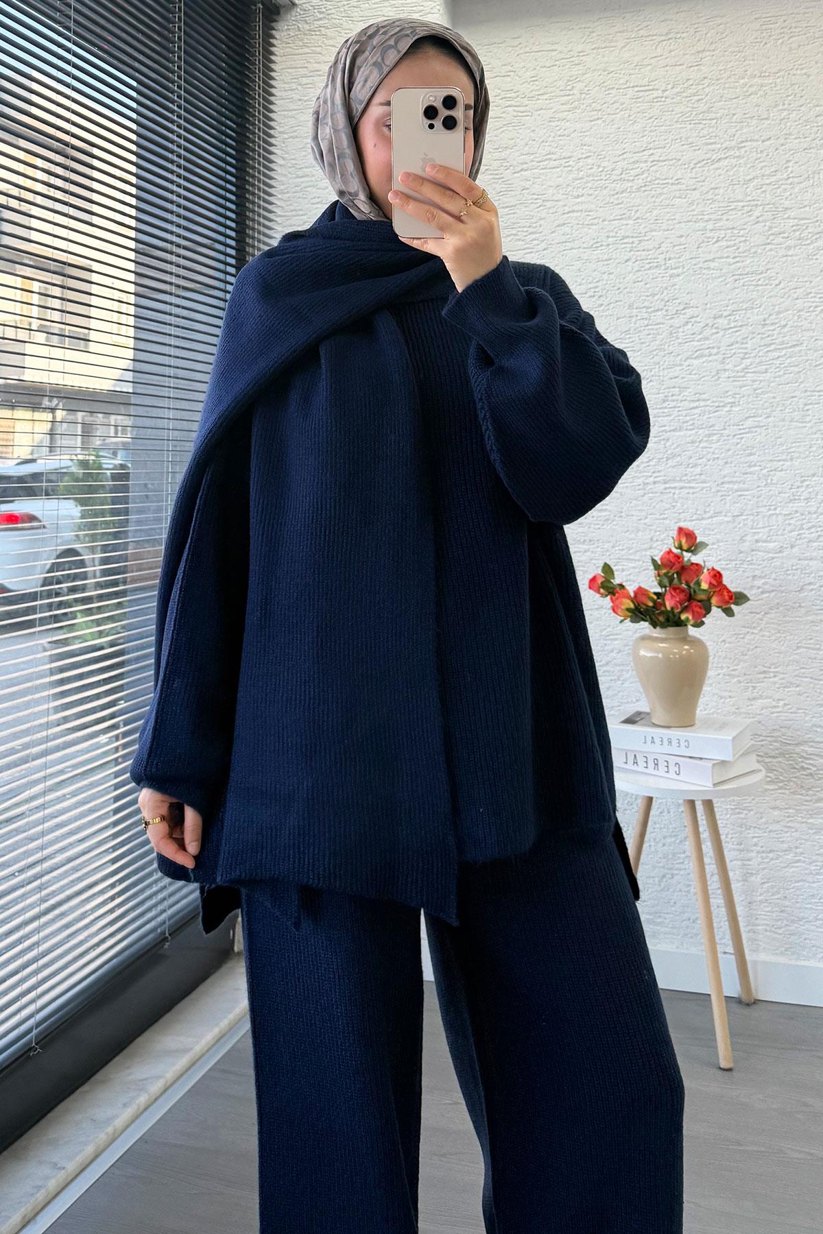 Premium Atkılı Kadın Triko Takım – Lacivert