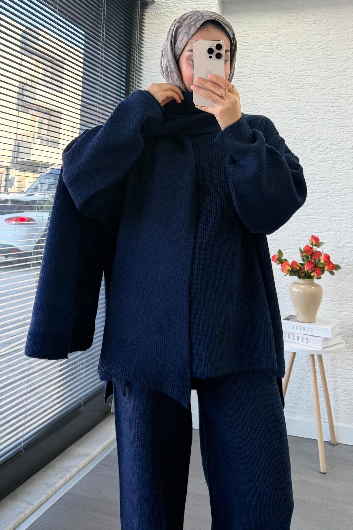 Premium Atkılı Kadın Triko Takım – Lacivert