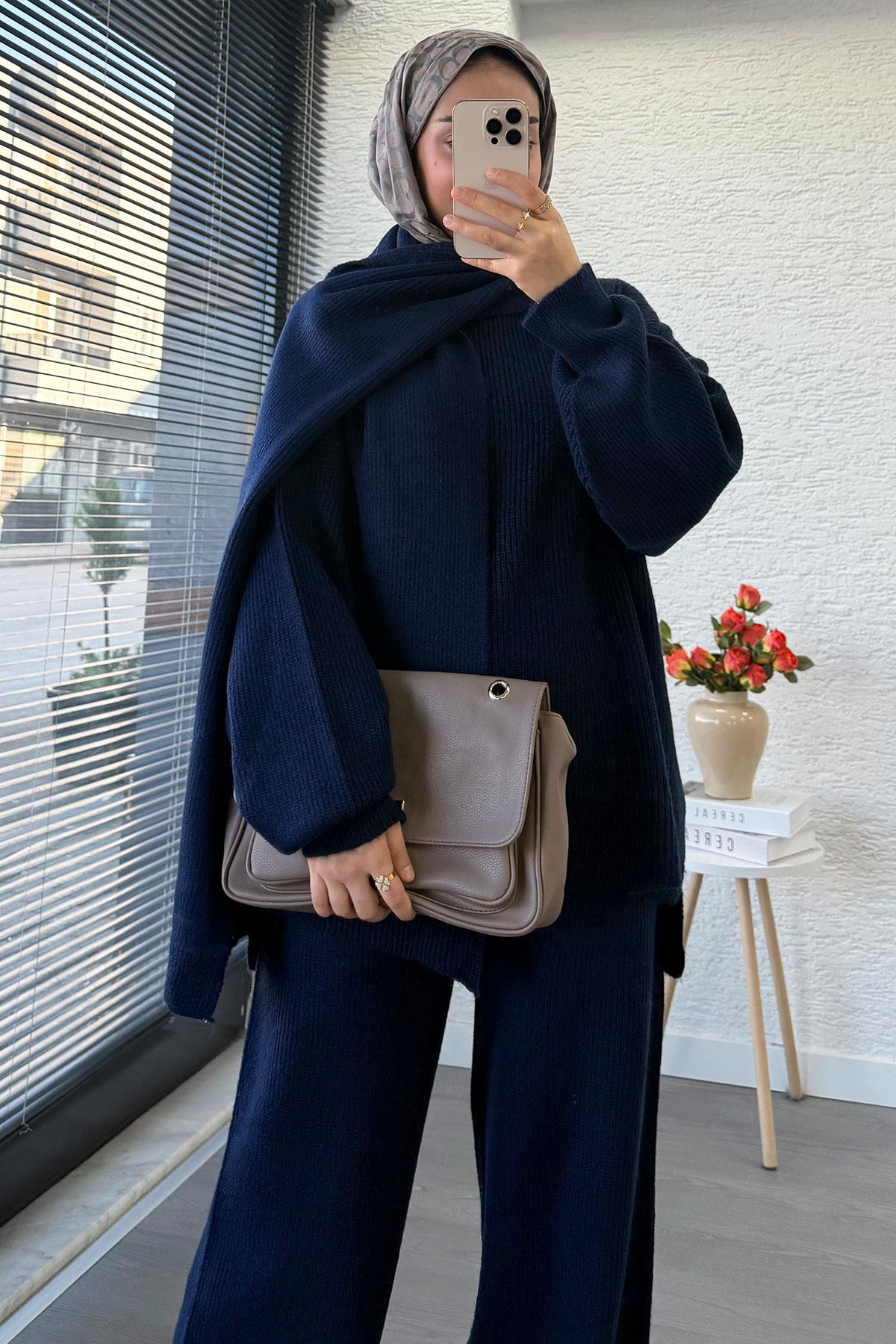 Premium Atkılı Kadın Triko Takım – Lacivert