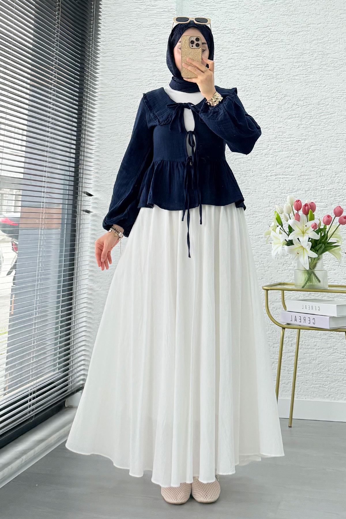 Premium Bebe Yaka Anvelop Müslin Bluz – Lacivert