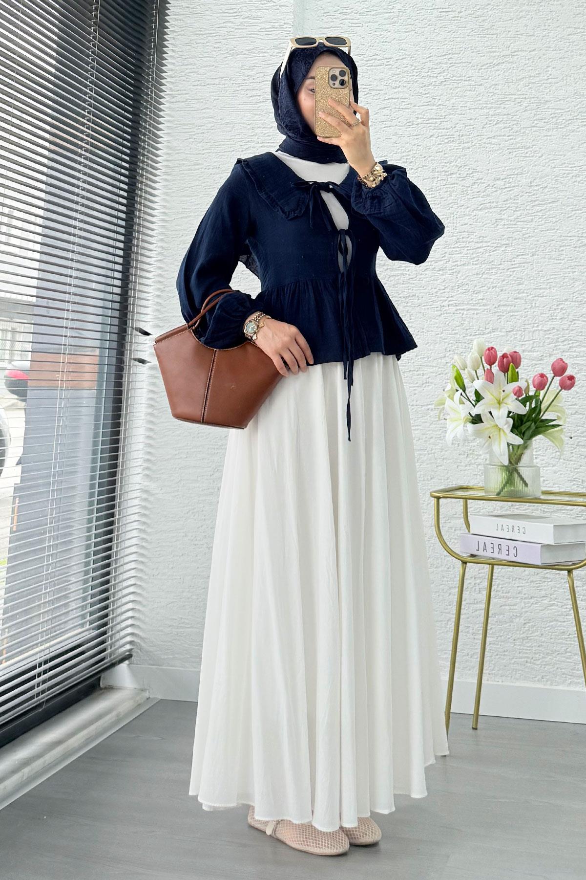 Premium Bebe Yaka Anvelop Müslin Bluz – Lacivert