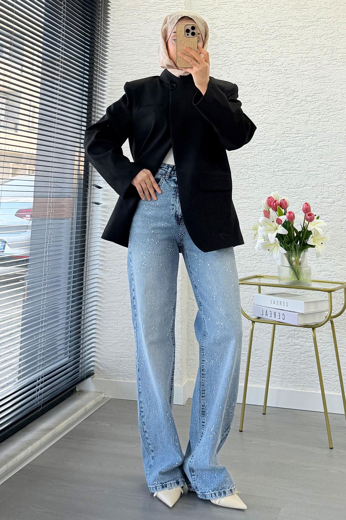 Premium Hakim Yaka Çapraz Düğmeli Blazer Ceket – Siyah