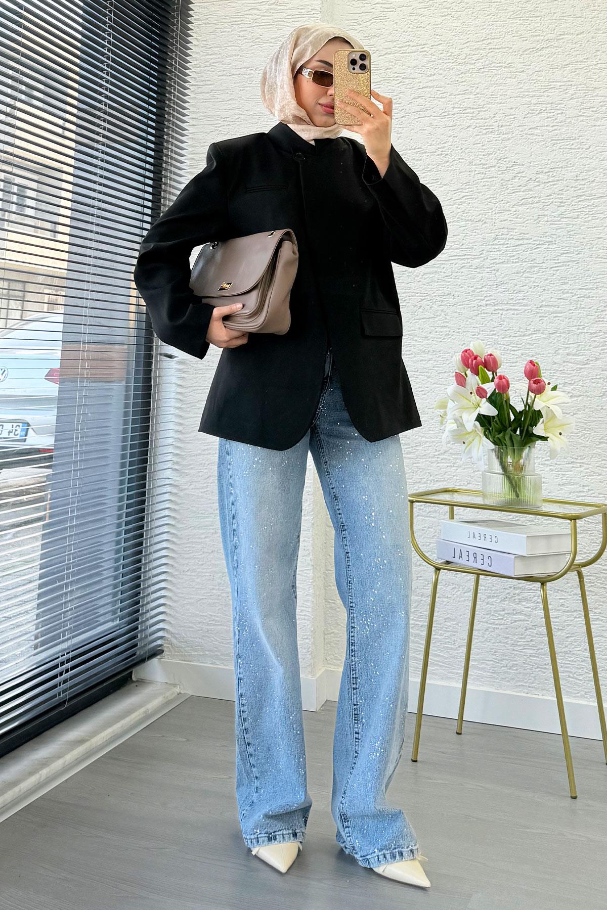 Premium Hakim Yaka Çapraz Düğmeli Blazer Ceket – Siyah