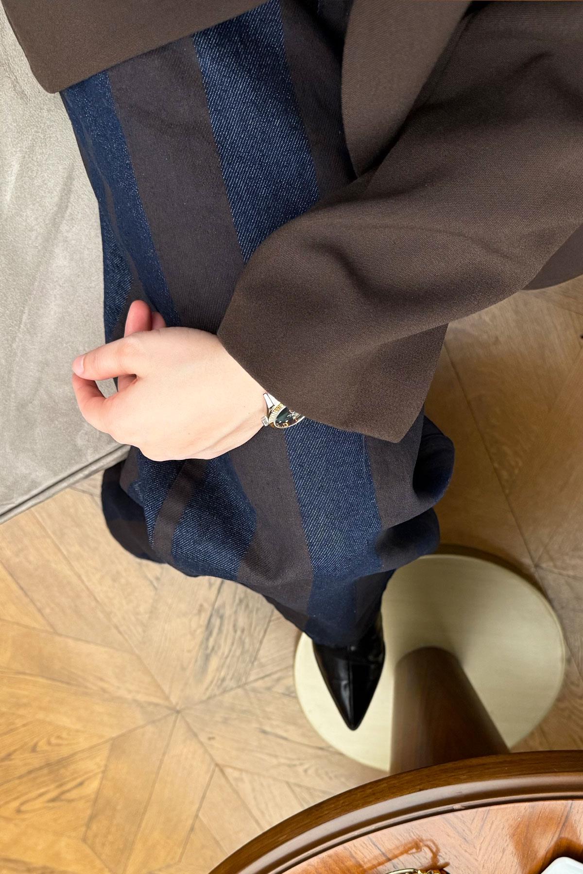 Premium Hakim Yaka Çapraz Düğmeli Blazer Ceket – Kahverengi