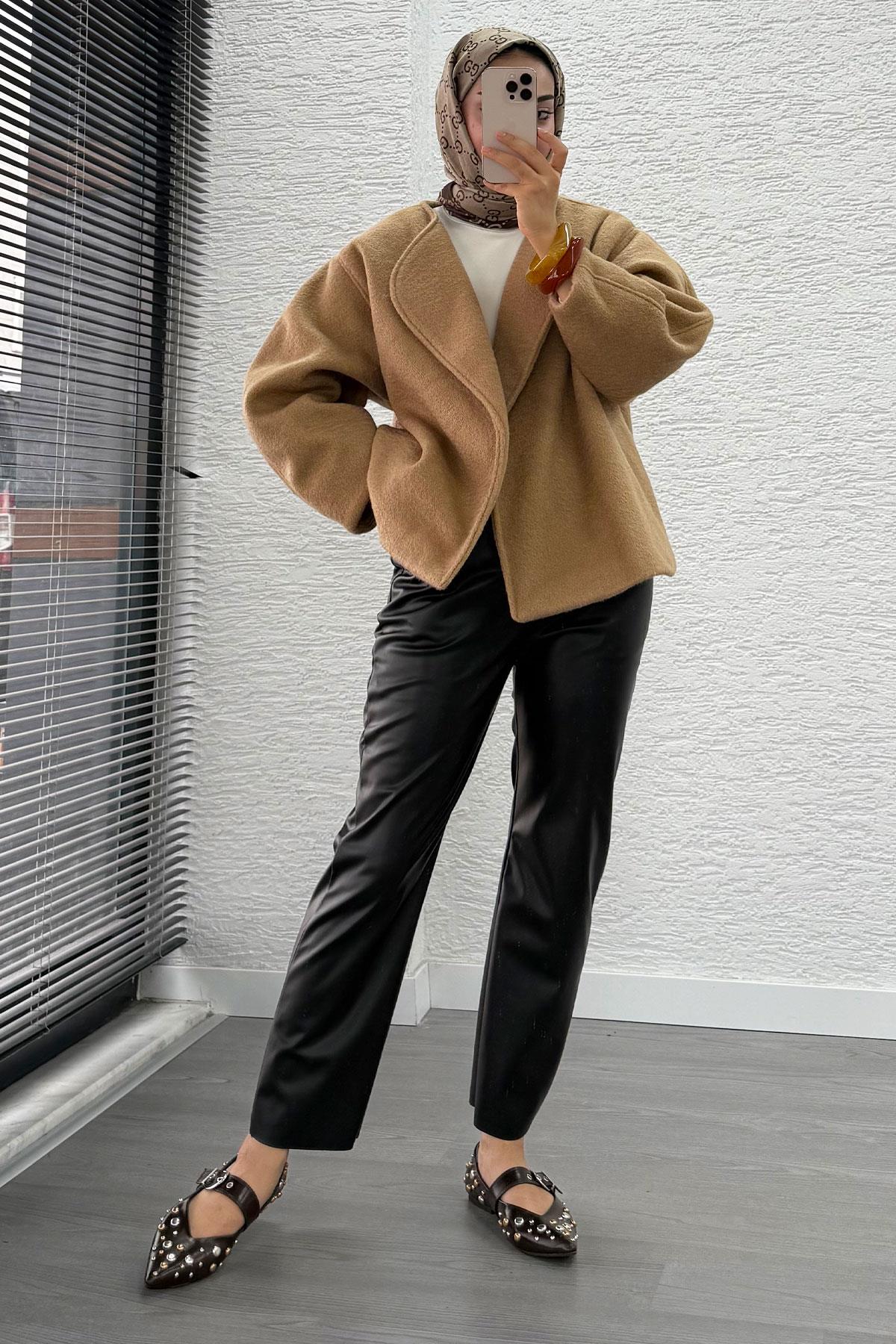 Premium Havuç Kesim Deri Pantolon – Siyah