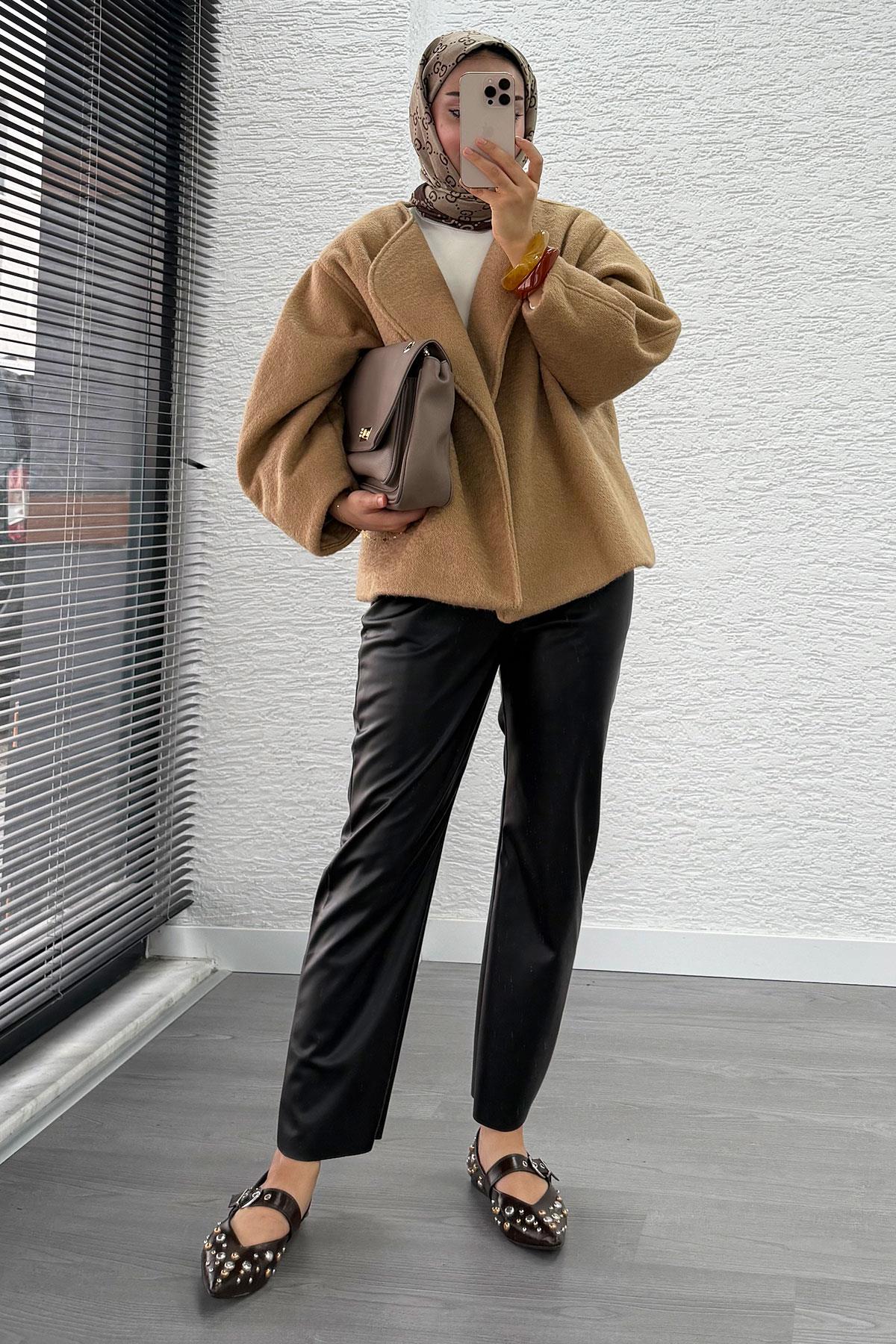 Premium Havuç Kesim Deri Pantolon – Siyah