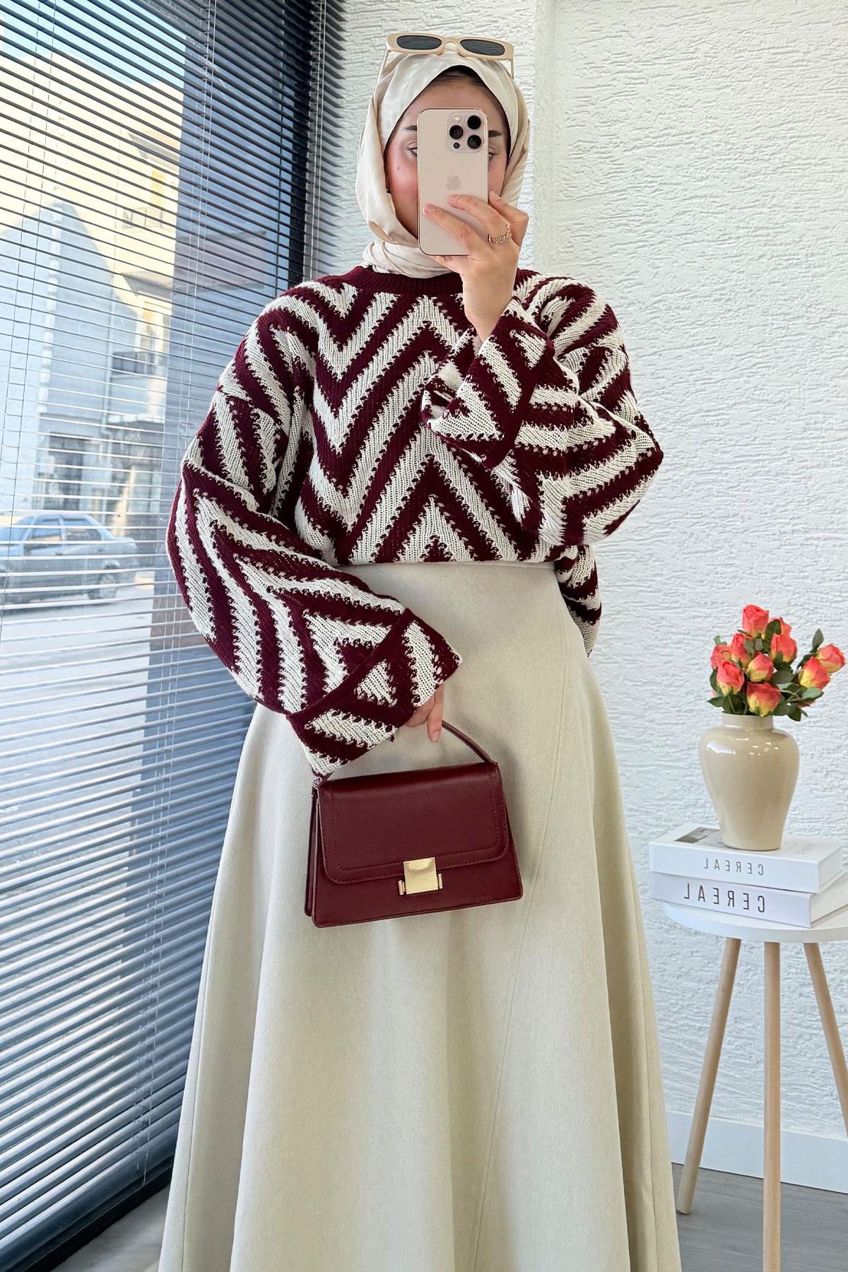 Premium Kaşe Kloş Form Etek - Krem