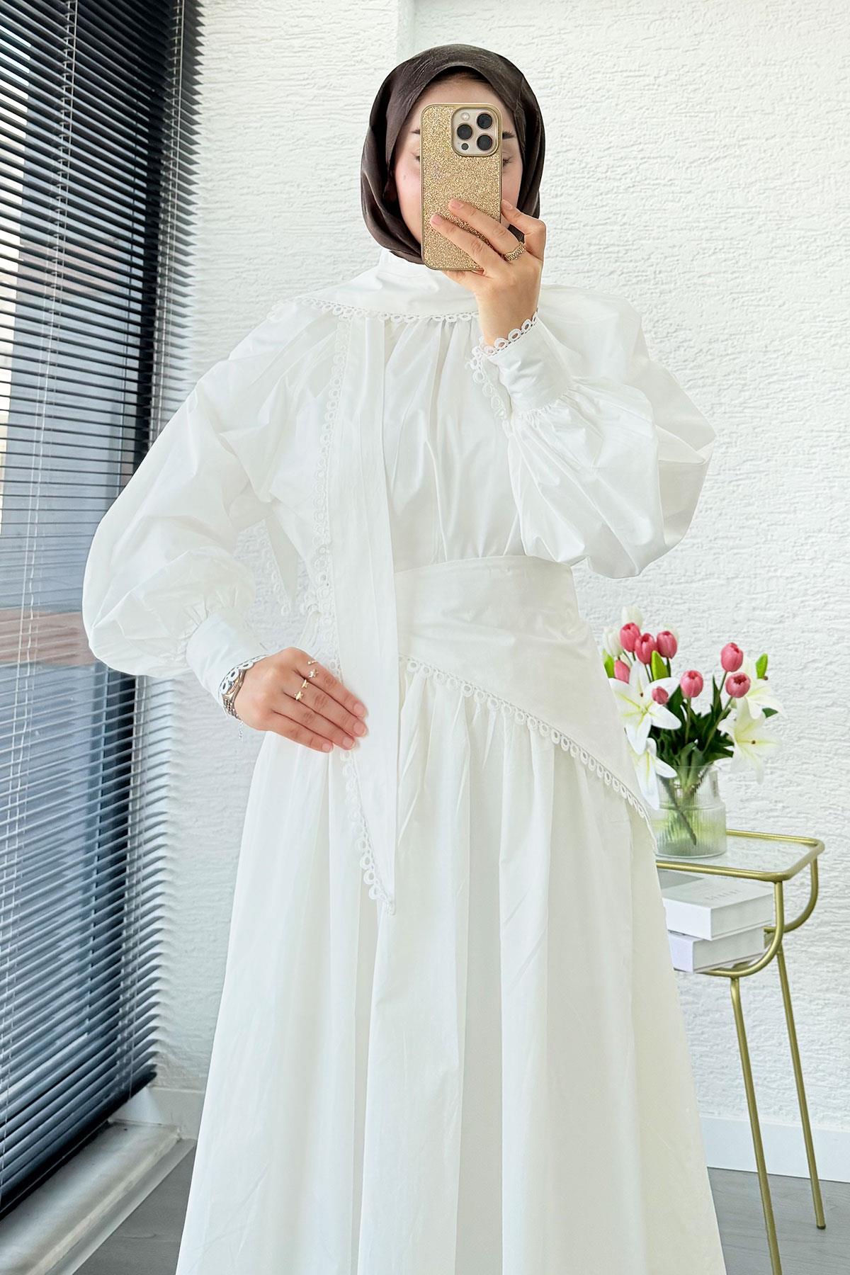 Premium MNK Model Poplin Etekli Takım – Beyaz