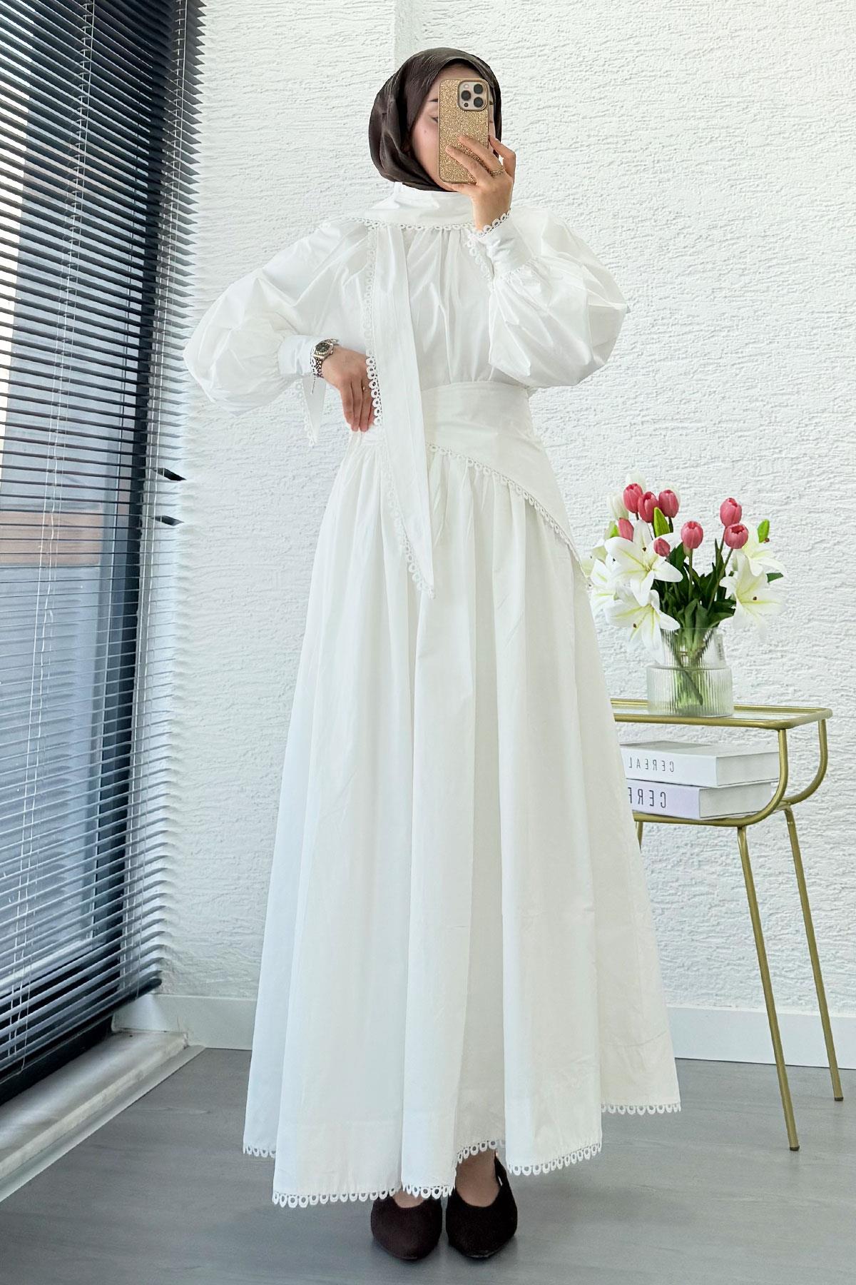 Premium MNK Model Poplin Etekli Takım – Beyaz
