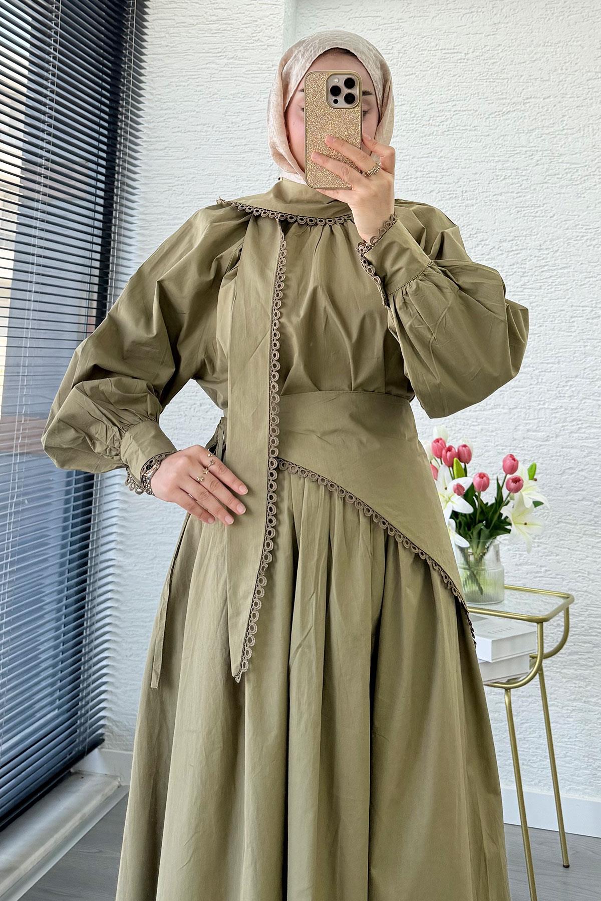 Premium MNK Model Poplin Etekli Takım – Yağ Yeşili