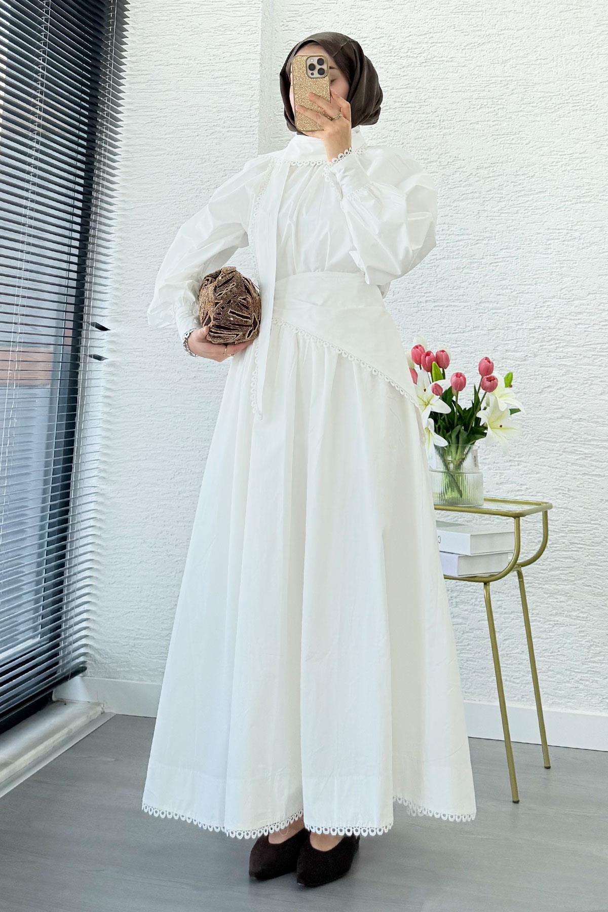 Premium MNK Model Poplin Etekli Takım – Beyaz