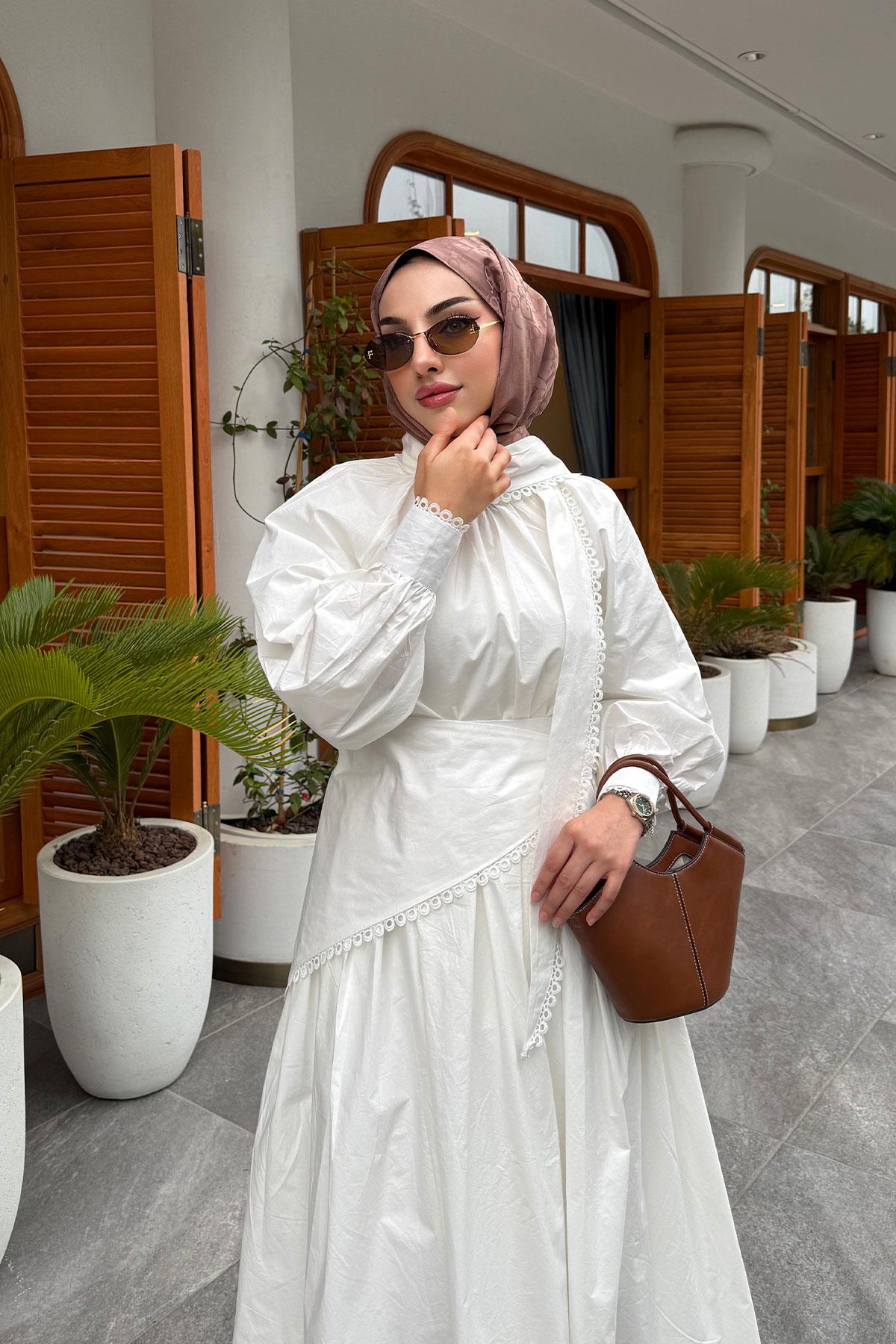 Premium MNK Model Poplin Etekli Takım – Beyaz