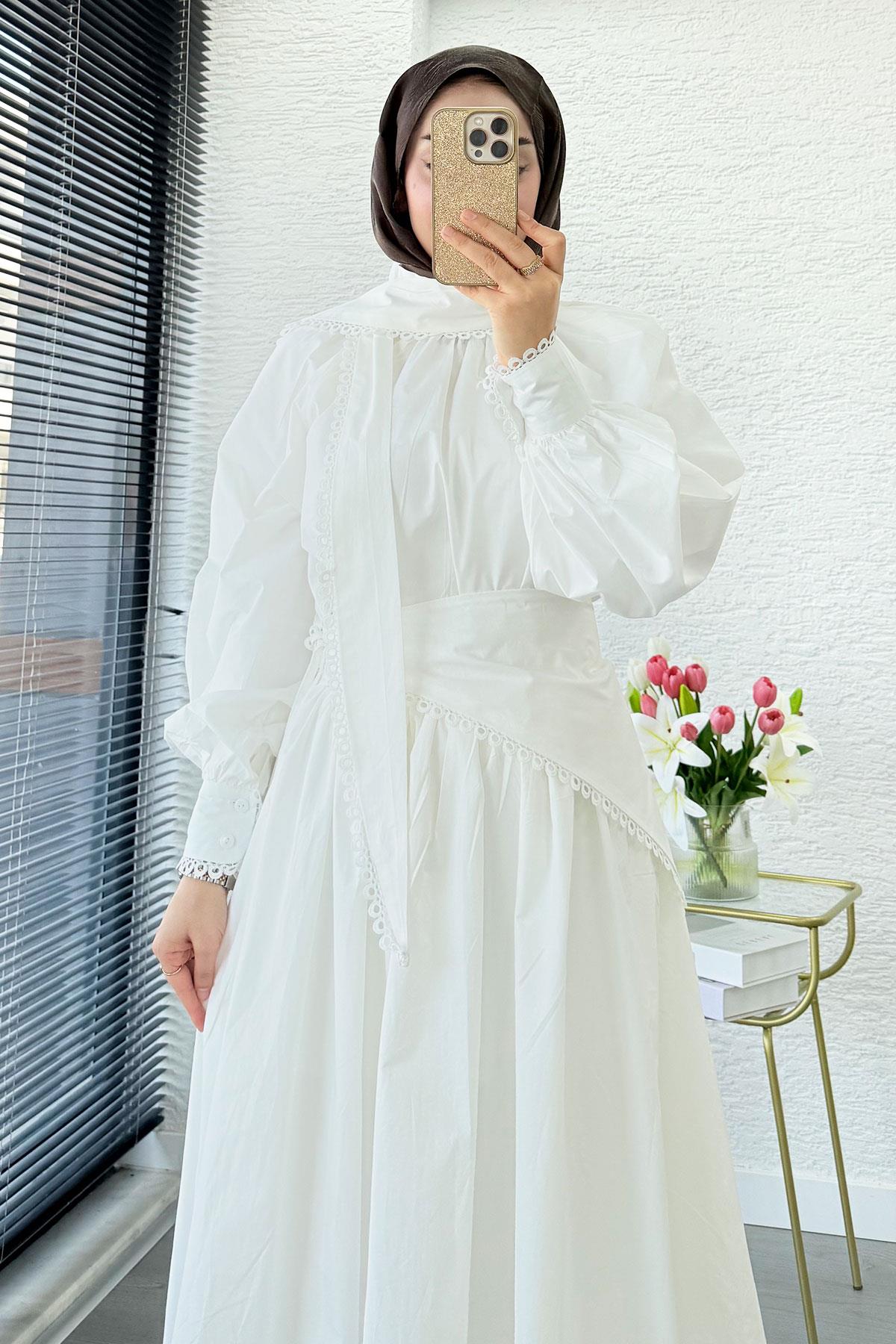Premium MNK Model Poplin Etekli Takım – Beyaz