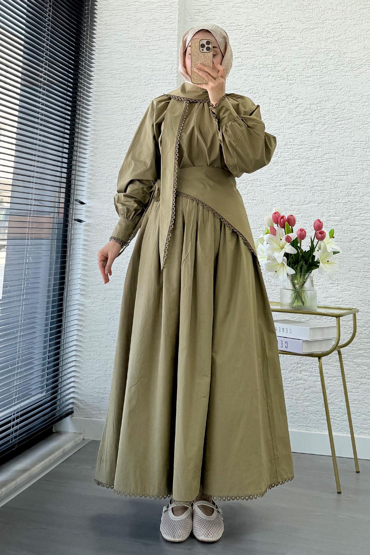 Premium MNK Model Poplin Etekli Takım – Yağ Yeşili