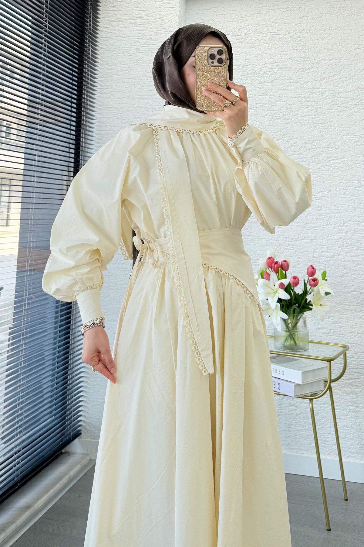 Premium MNK Model Poplin Etekli Takım – Krem