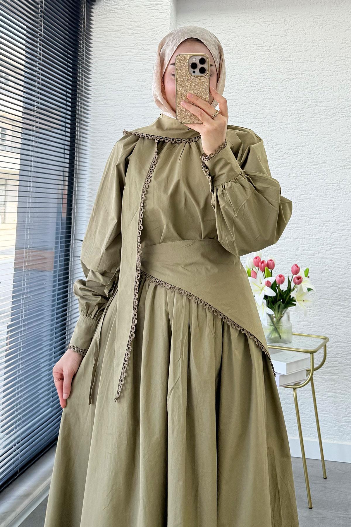 Premium MNK Model Poplin Etekli Takım – Yağ Yeşili