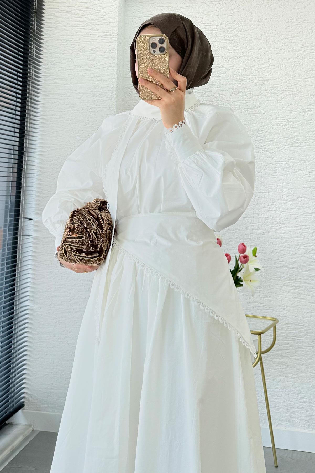 Premium MNK Model Poplin Etekli Takım – Beyaz