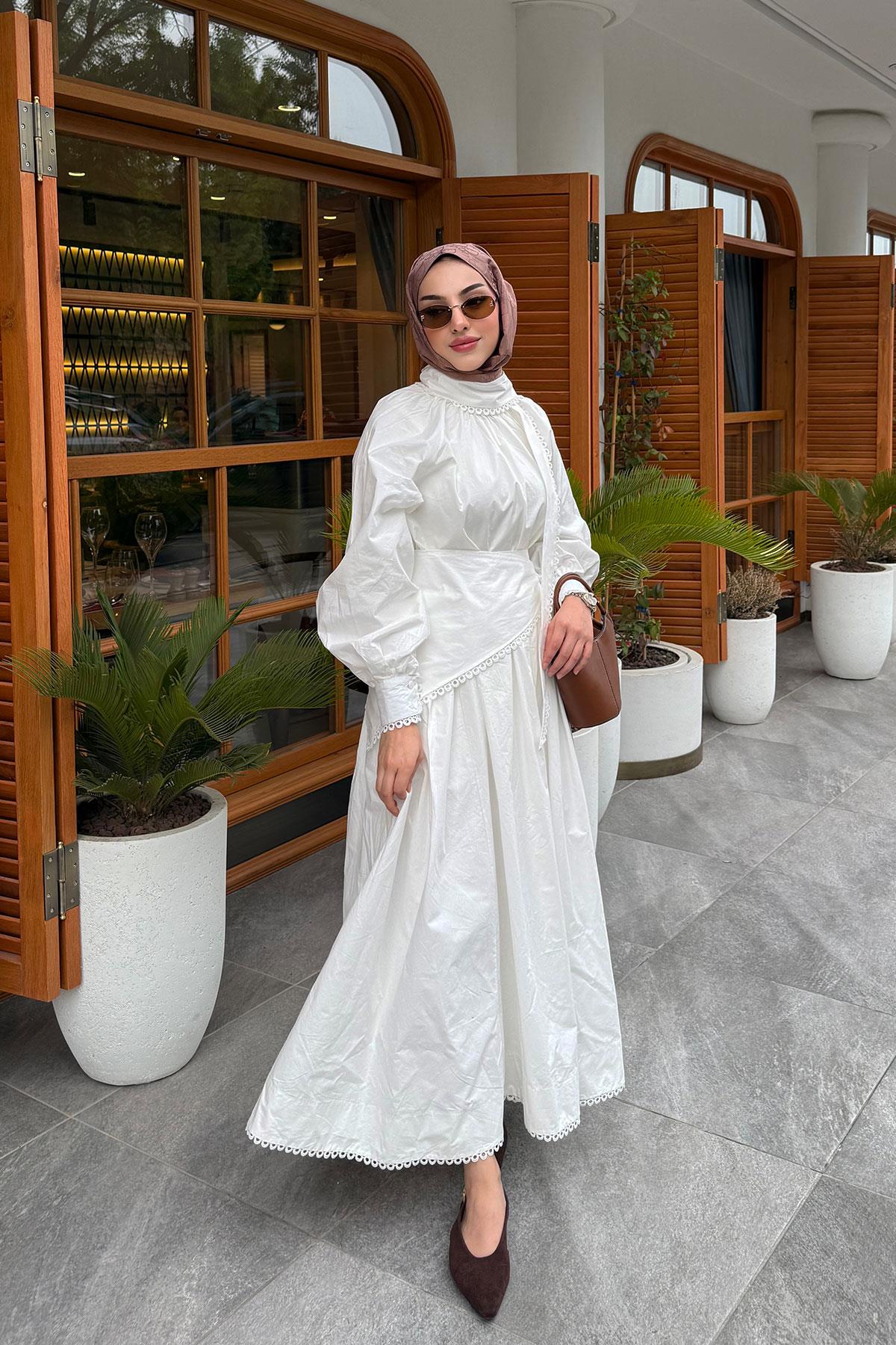 Premium MNK Model Poplin Etekli Takım – Beyaz