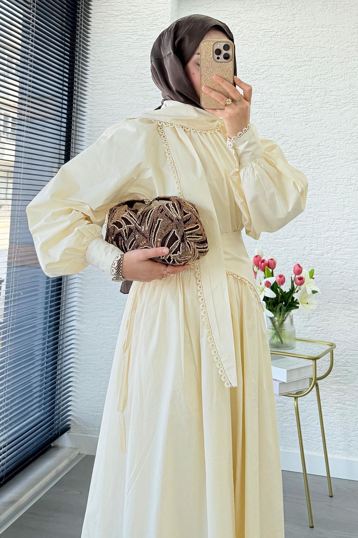 Premium MNK Model Poplin Etekli Takım – Krem