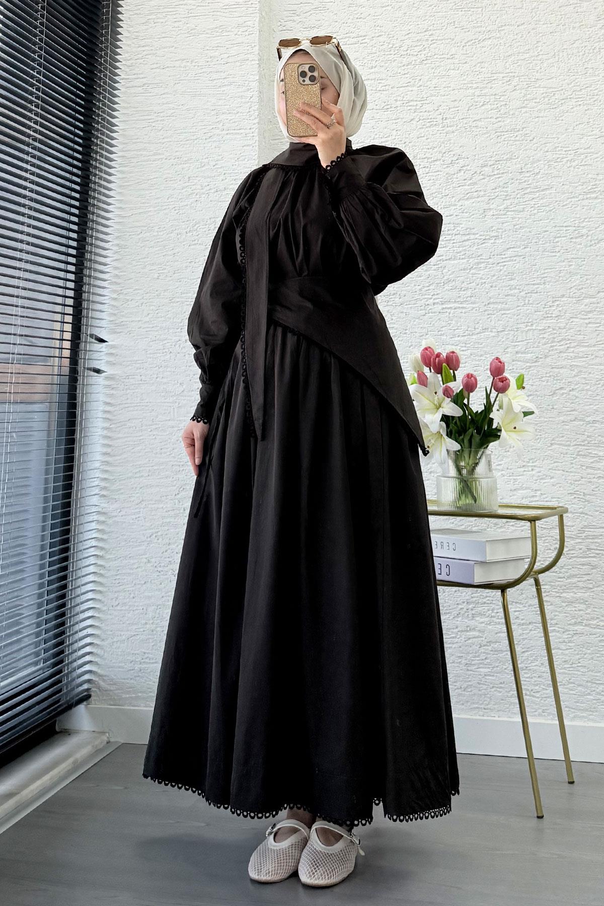 Premium MNK Model Poplin Etekli Takım – Kahverengi