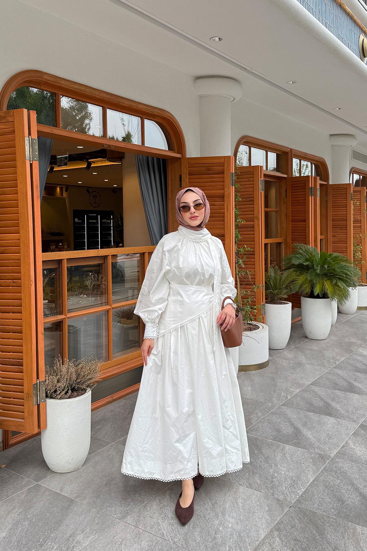 Premium MNK Model Poplin Etekli Takım – Beyaz