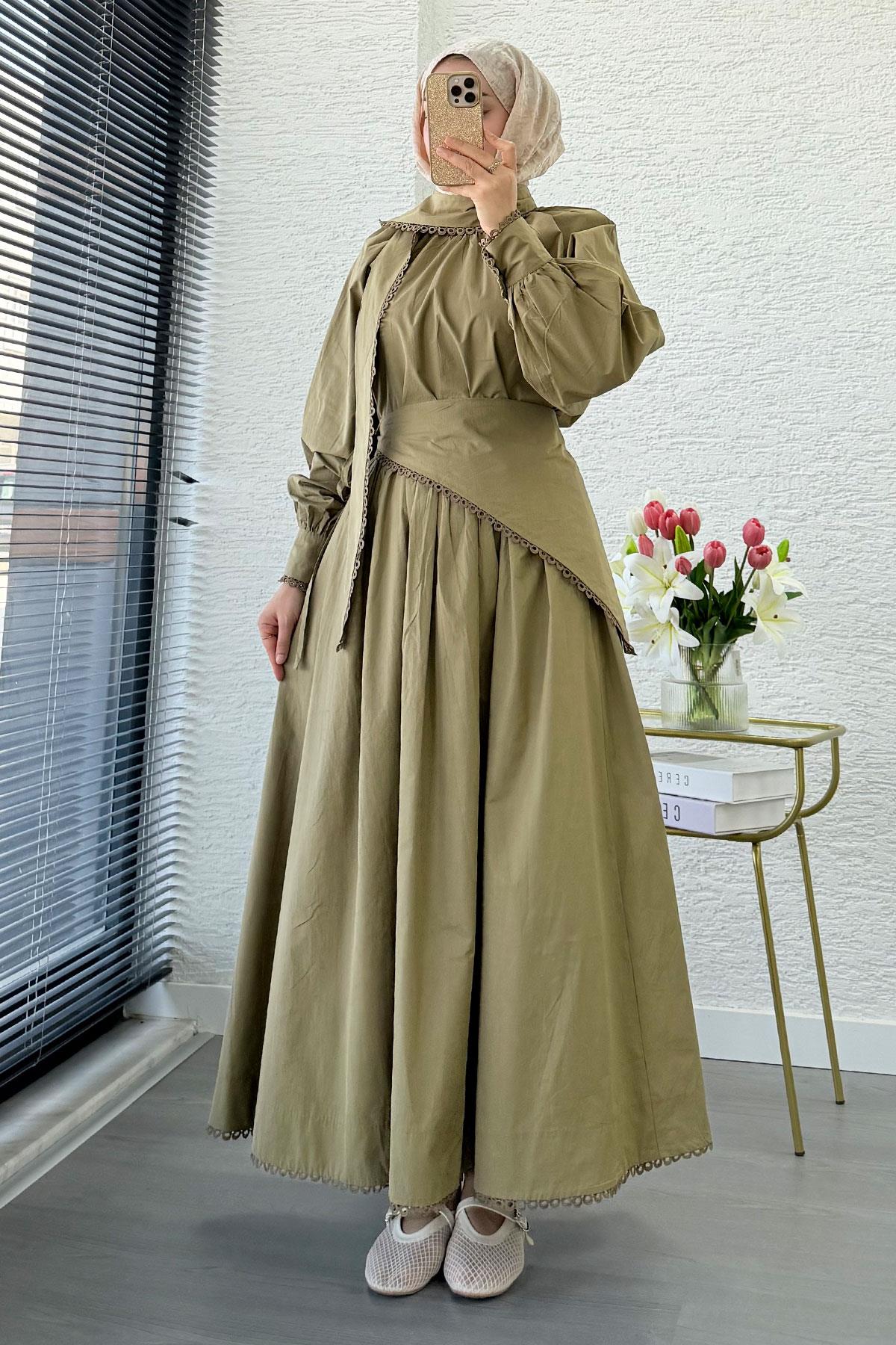 Premium MNK Model Poplin Etekli Takım – Yağ Yeşili