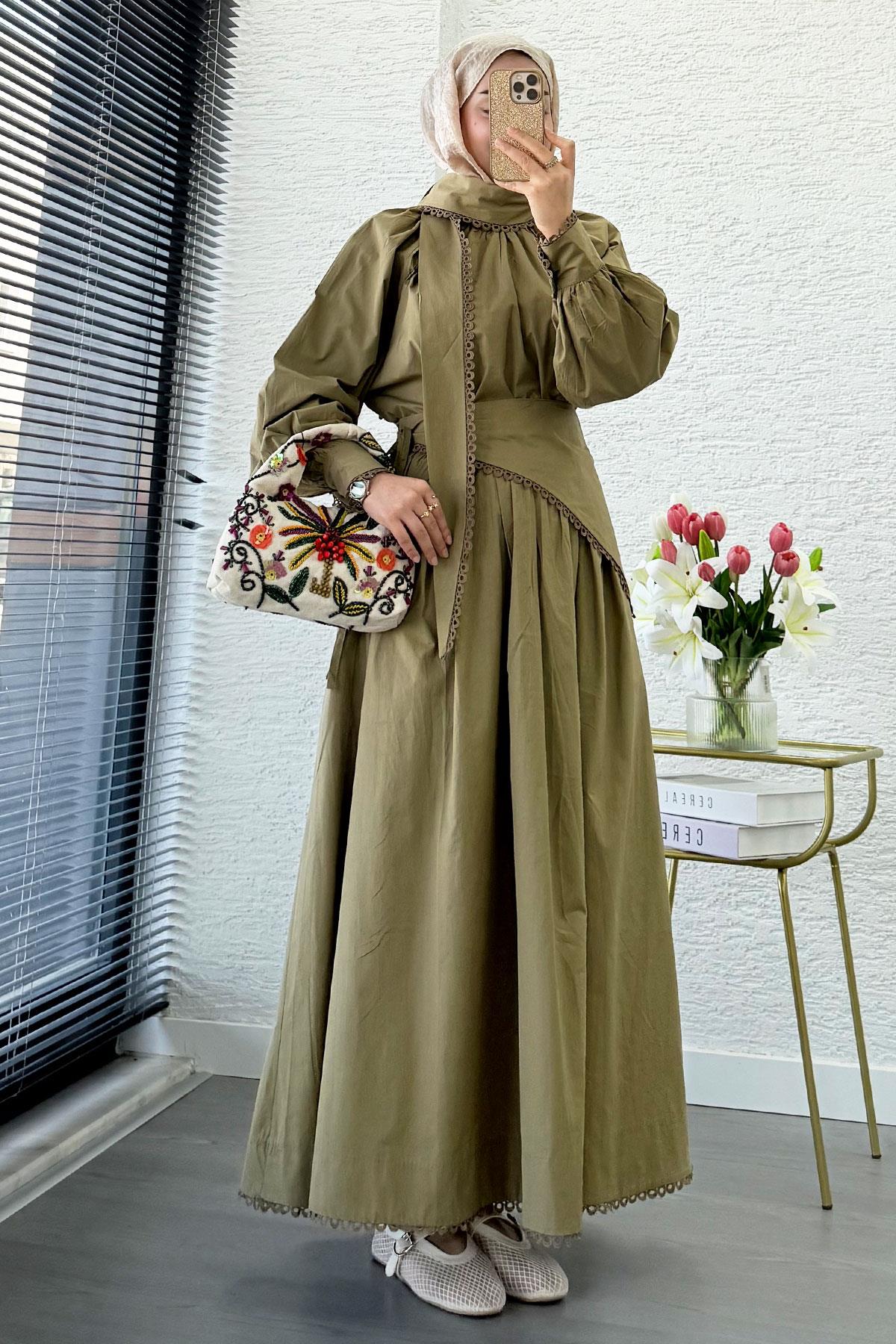 Premium MNK Model Poplin Etekli Takım – Yağ Yeşili