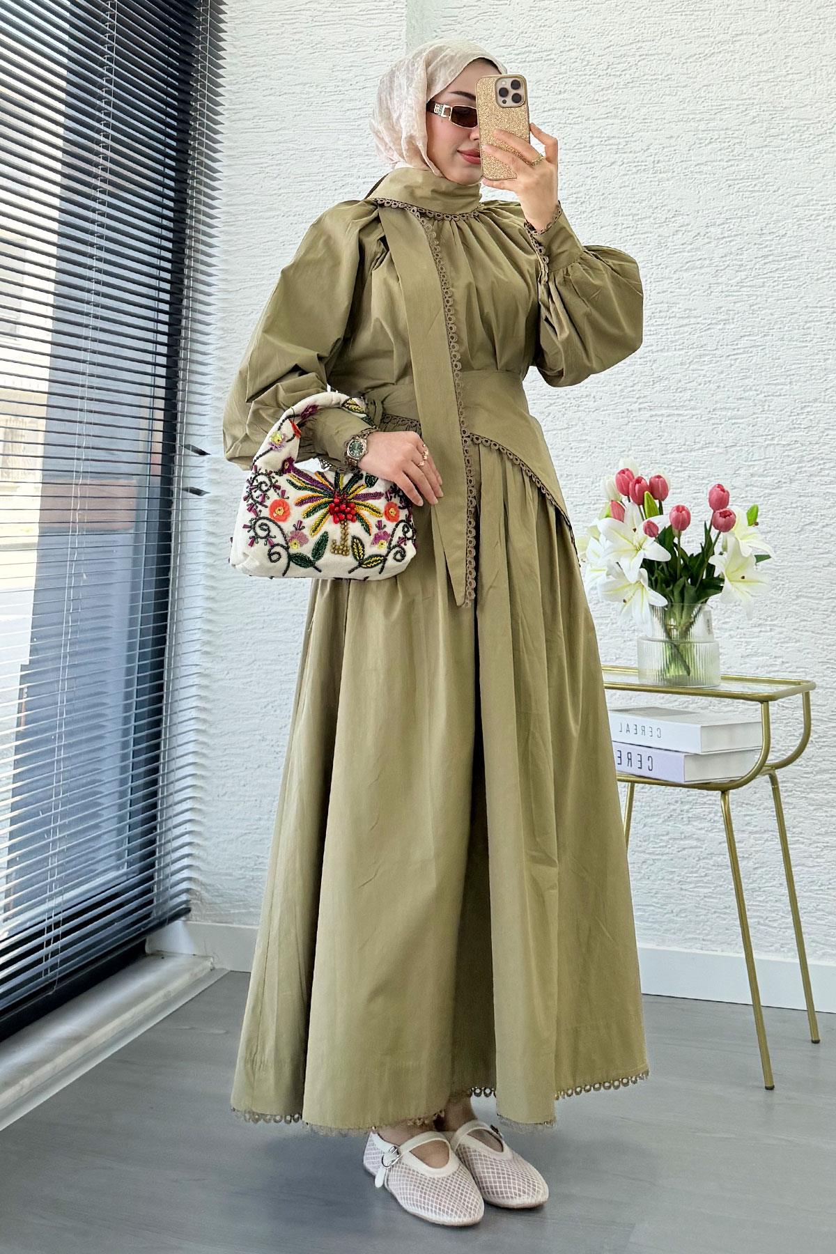 Premium MNK Model Poplin Etekli Takım – Yağ Yeşili