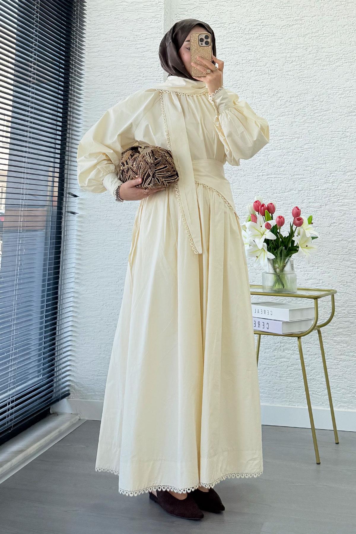 Premium MNK Model Poplin Etekli Takım – Krem