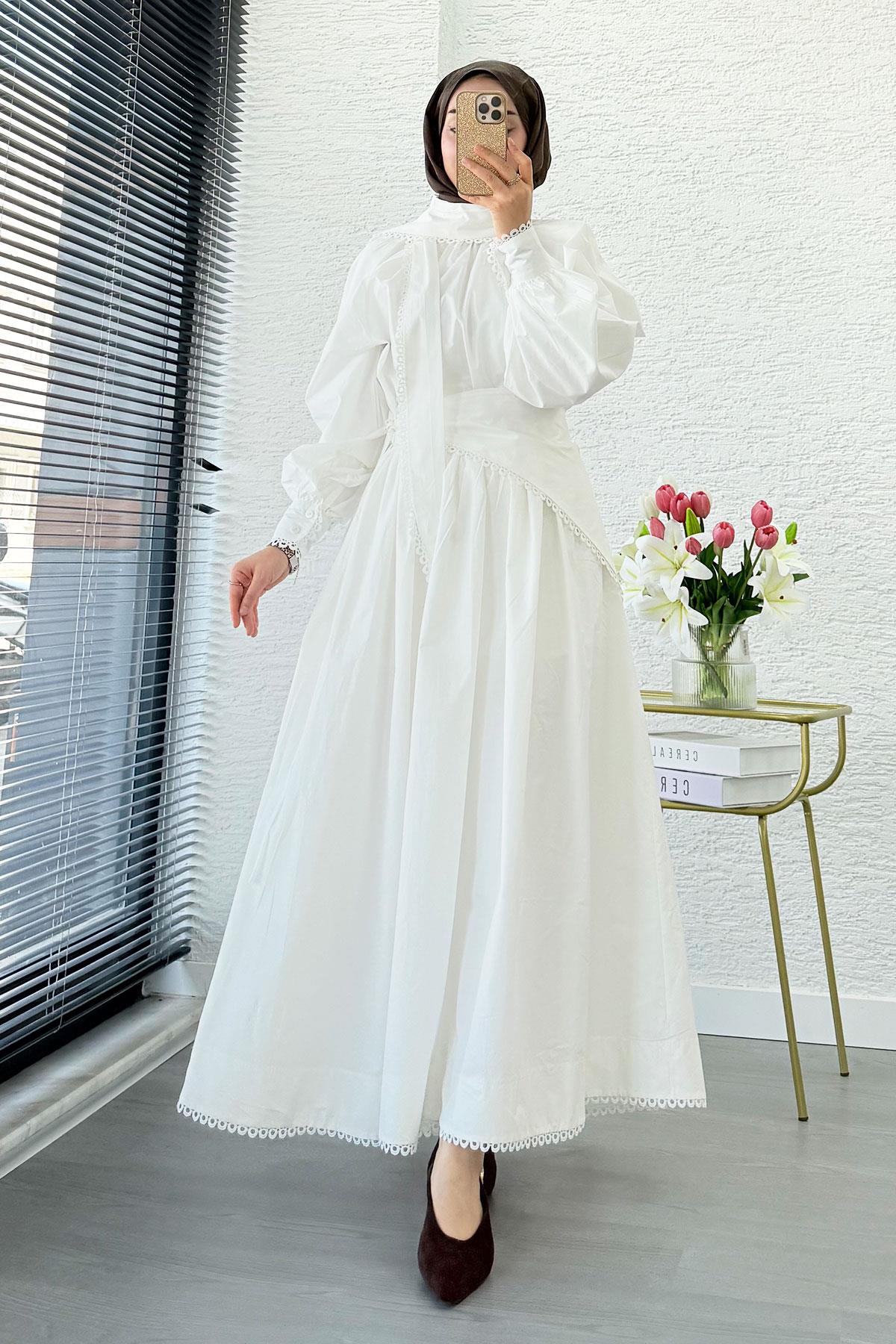 Premium MNK Model Poplin Etekli Takım – Beyaz