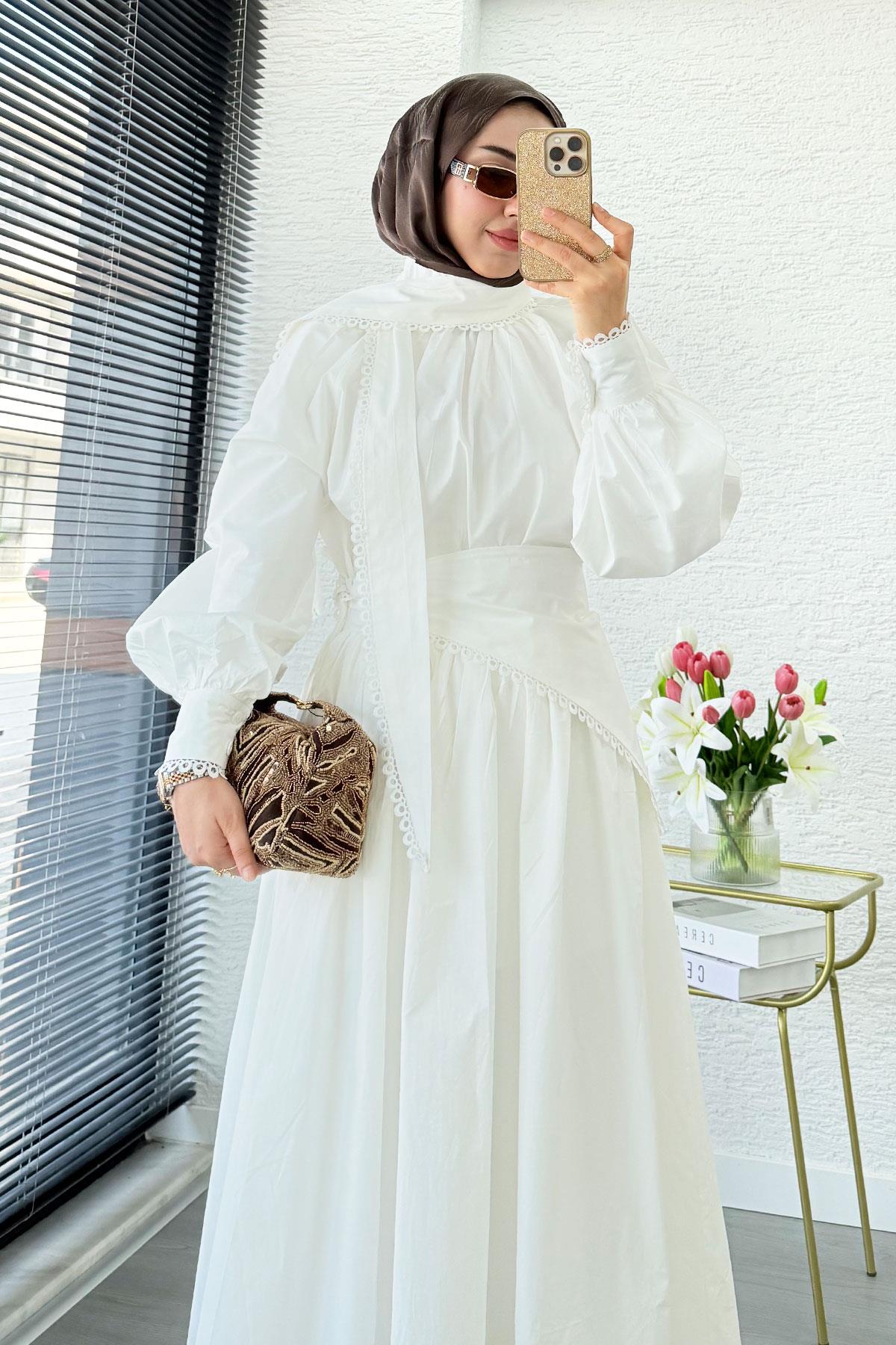 Premium MNK Model Poplin Etekli Takım – Beyaz