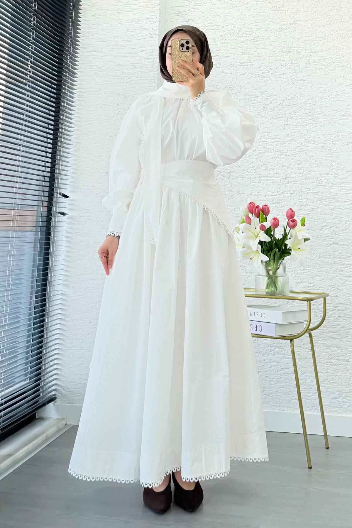 Premium MNK Model Poplin Etekli Takım – Beyaz