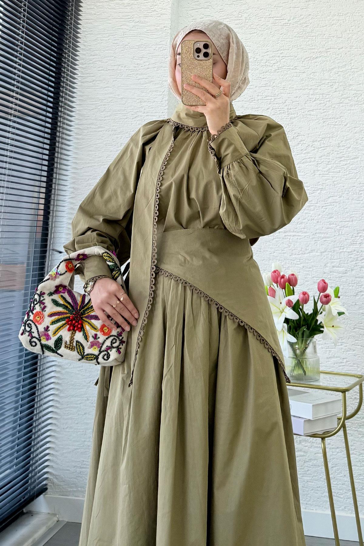 Premium MNK Model Poplin Etekli Takım – Yağ Yeşili