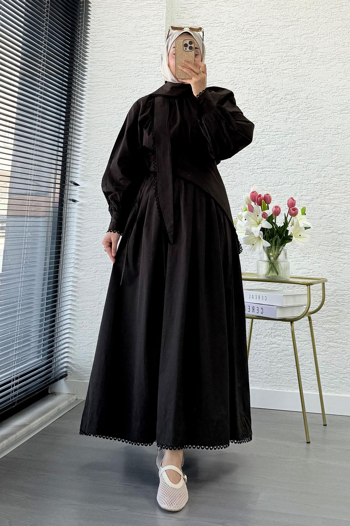 Premium MNK Model Poplin Etekli Takım – Kahverengi
