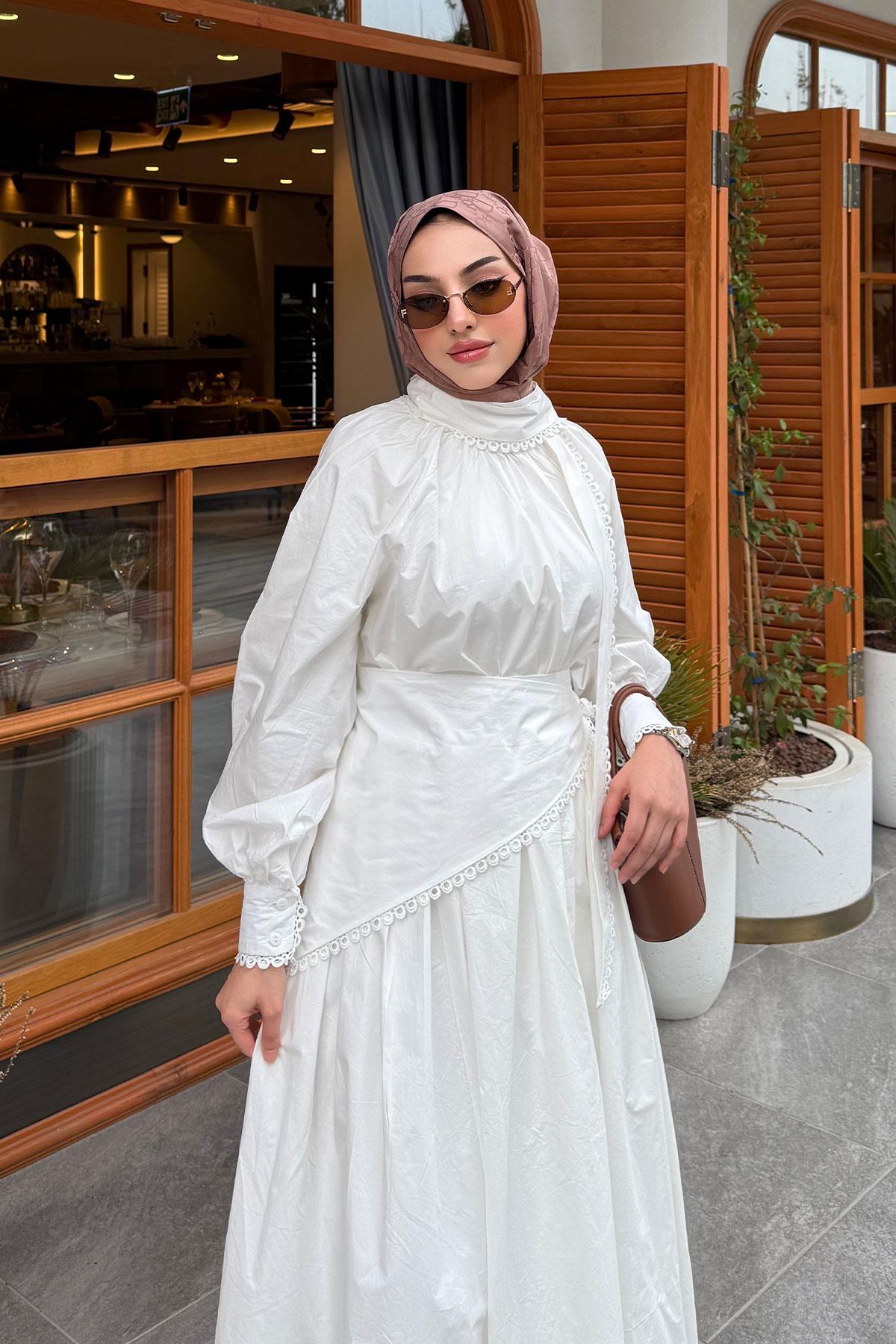 Premium MNK Model Poplin Etekli Takım – Beyaz
