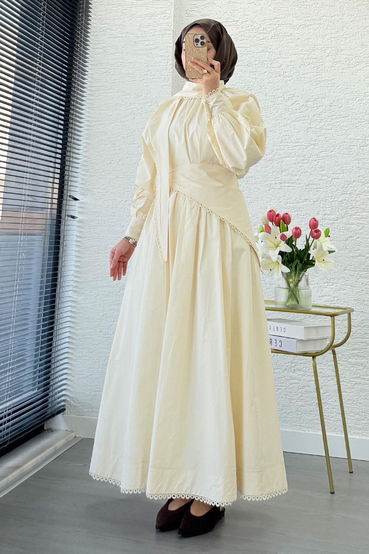 Premium MNK Model Poplin Etekli Takım – Krem