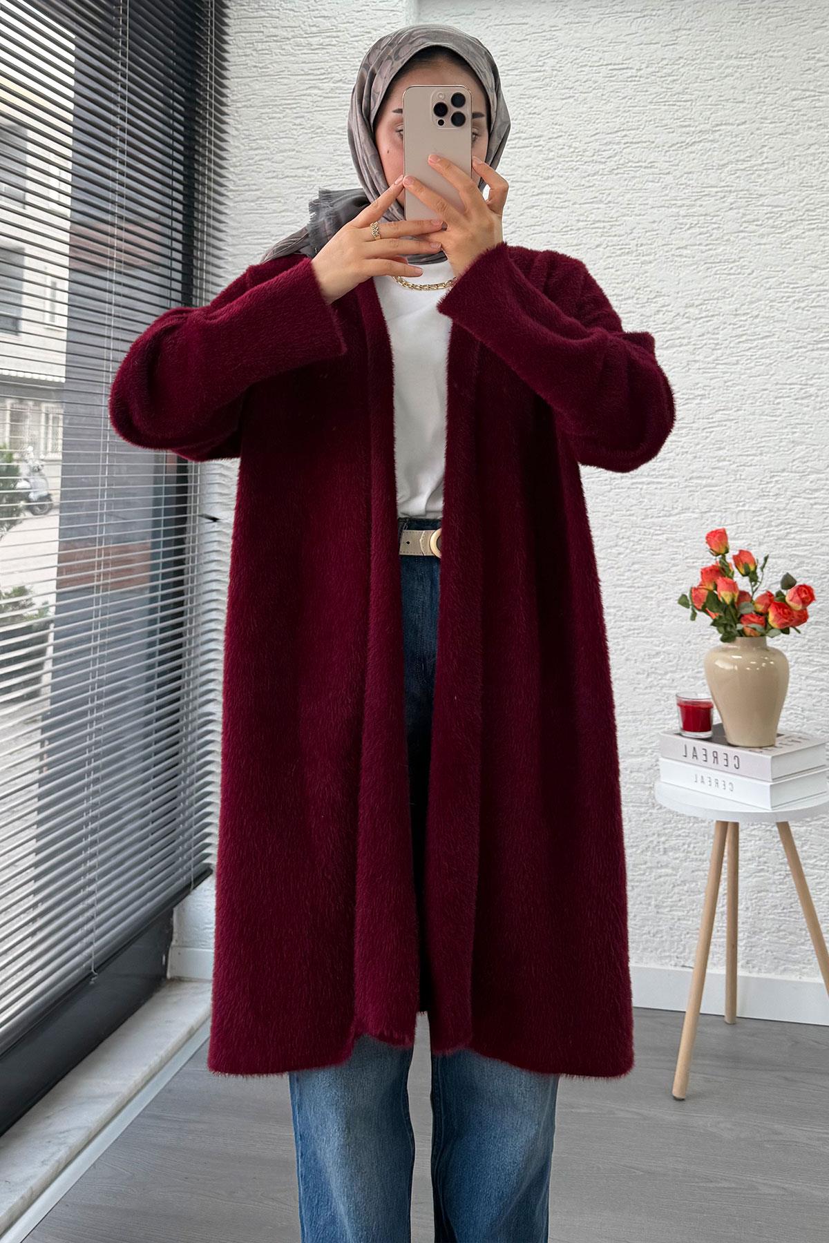 Premium Önü Katlı Yumoş Kadın Hırka – Bordo