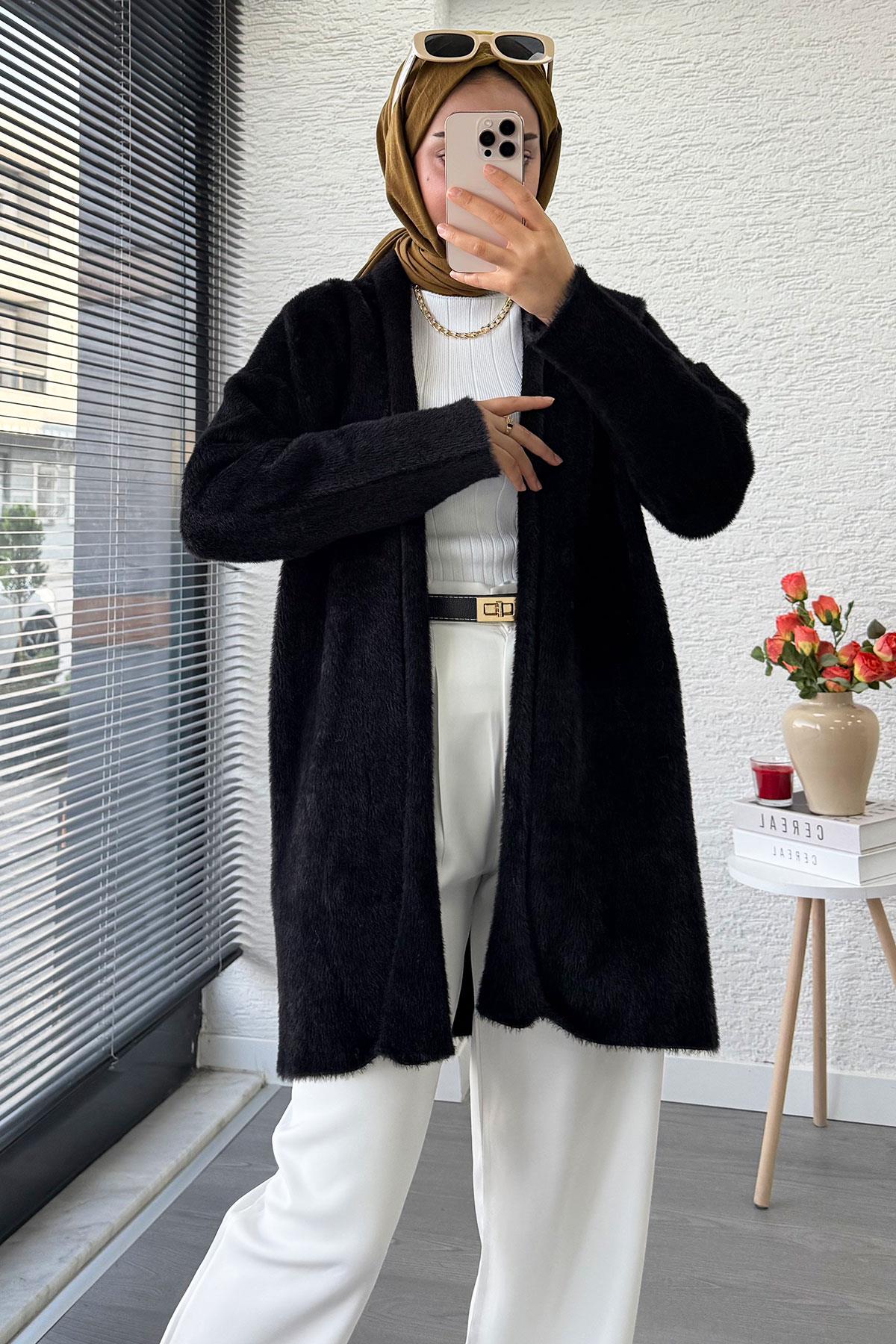 Premium Önü Katlı Yumoş Kadın Hırka – Siyah