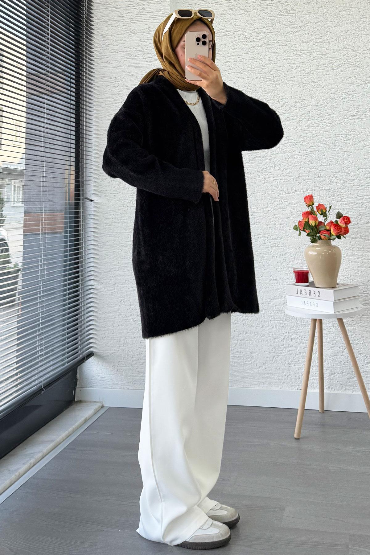 Premium Önü Katlı Yumoş Kadın Hırka – Siyah